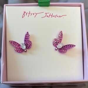 Betsey Johnson Pink Crystal Butterfly Earrings